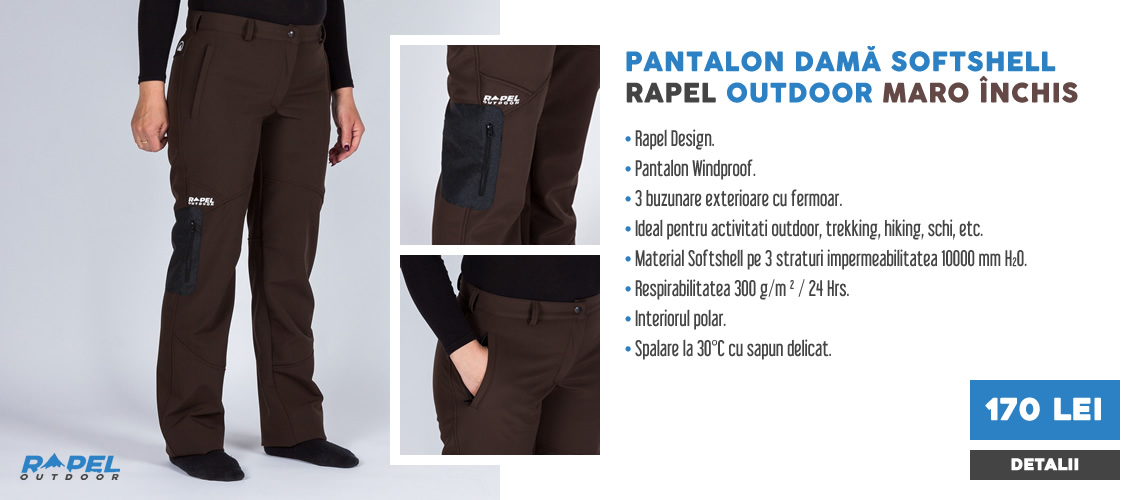 Pantalon damă Softshell Rapel Outdoor, maro închis
