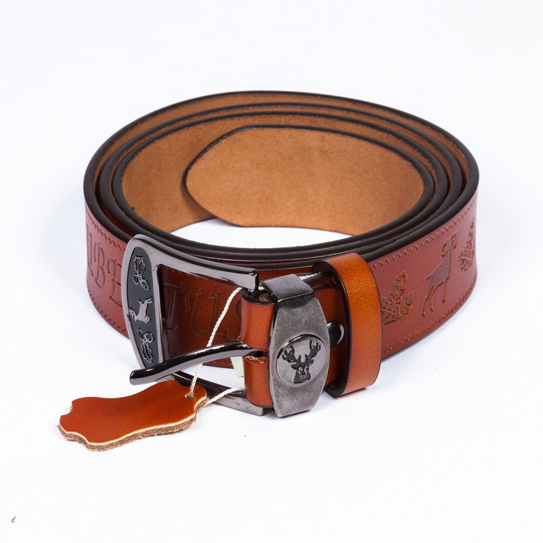 Curea vanator Hubertus, latime de 4 cm din piele, maro